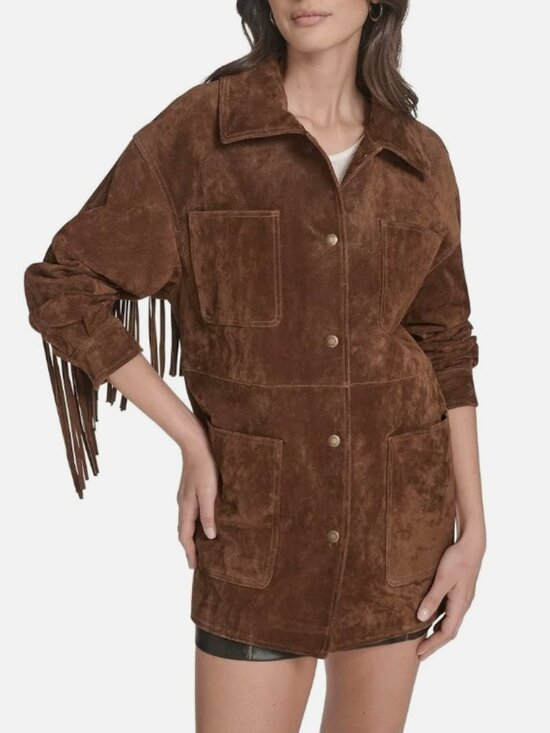 Levi's Jackets & Blazers - Levi’s Women’s Faux Suede Fringe Chore Coat Brown Snap Front Jacket
